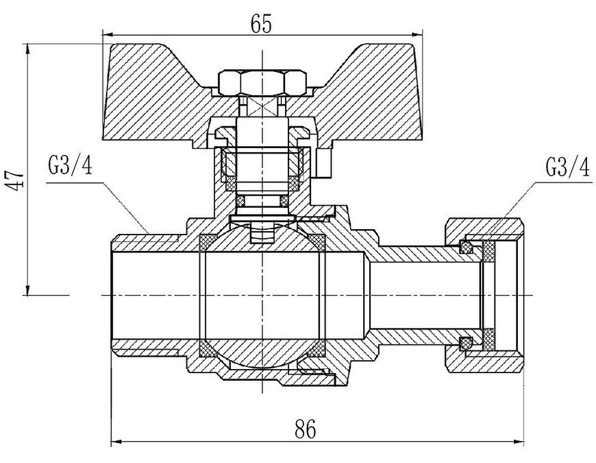 Кран шаровой с накидной гайкой SD FORTE 3/4" ВН для воды прямой SF261W20