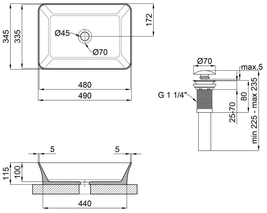 Раковина-чаша QTAP Virgo 490х345х115 White с донным клапаном QT18112261W - QT18112261W