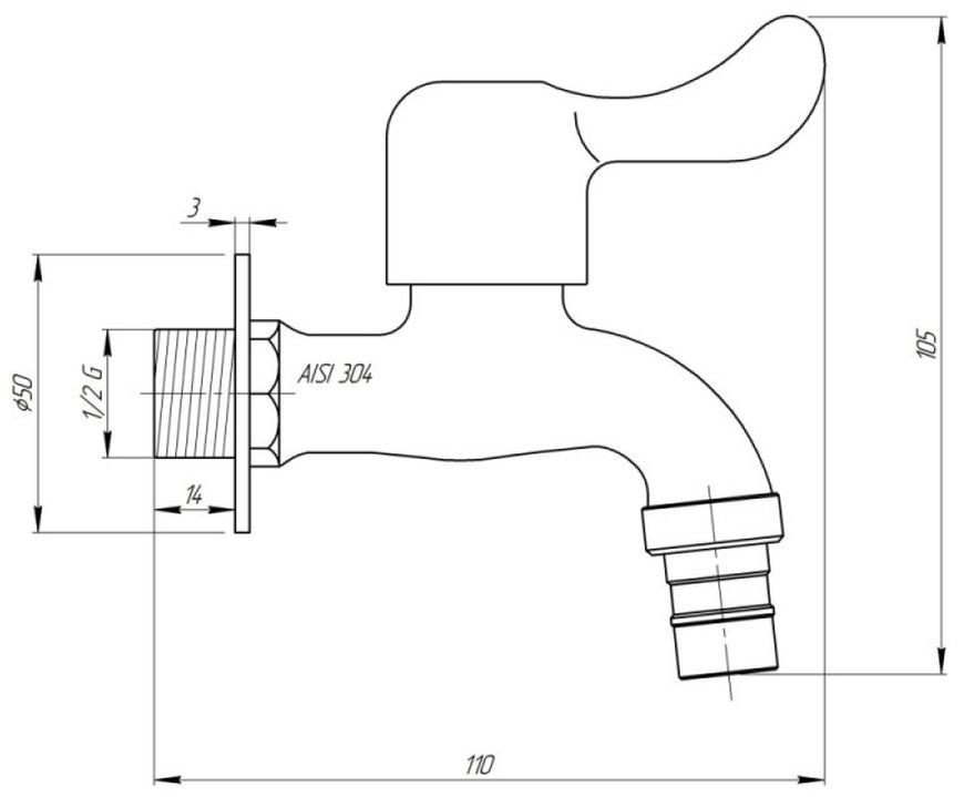 Кран шаровой для полива Thermo Alliance Standart 1/2" НР нержавеющая сталь TAS348W15SS