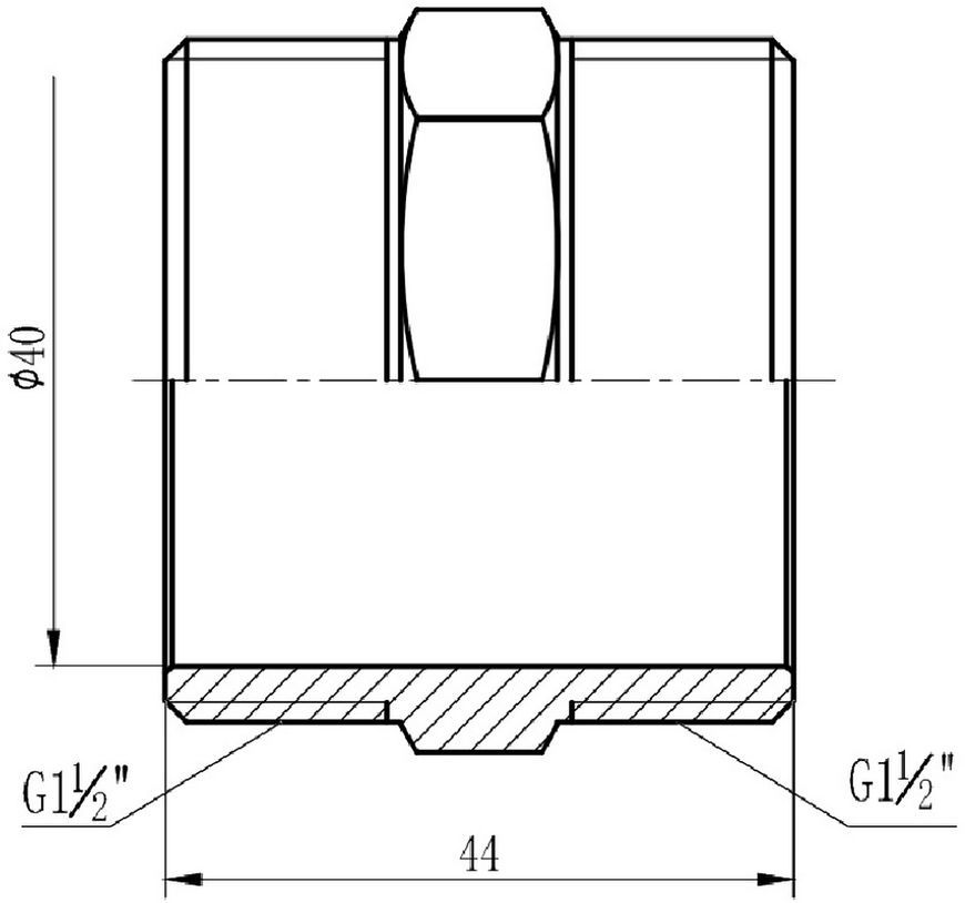 Ниппель латунный SD Forte 1 1/2"х1 1/2" равнопроходный никелированный SF35840