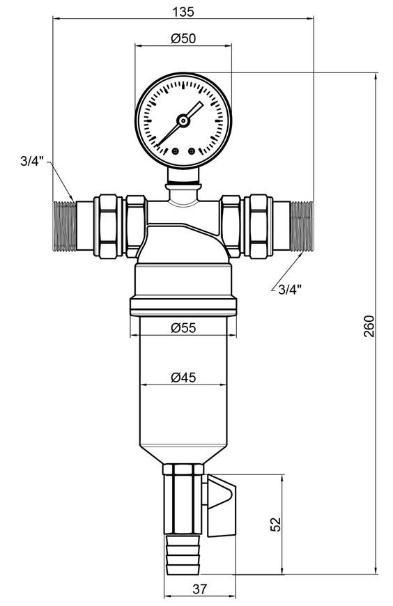 Фильтр самопромывной Thermo Alliance Standart тонкой очистки 3/4" НР латунный с манометром SF127W20 - SF127W20