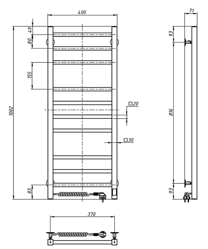 Рушникосушарка електрична NAVIN Loft 400х1000 Sensor таймер регулятор ліва нержавіюча сталь 10-043153-4010 - 10-043153-4010