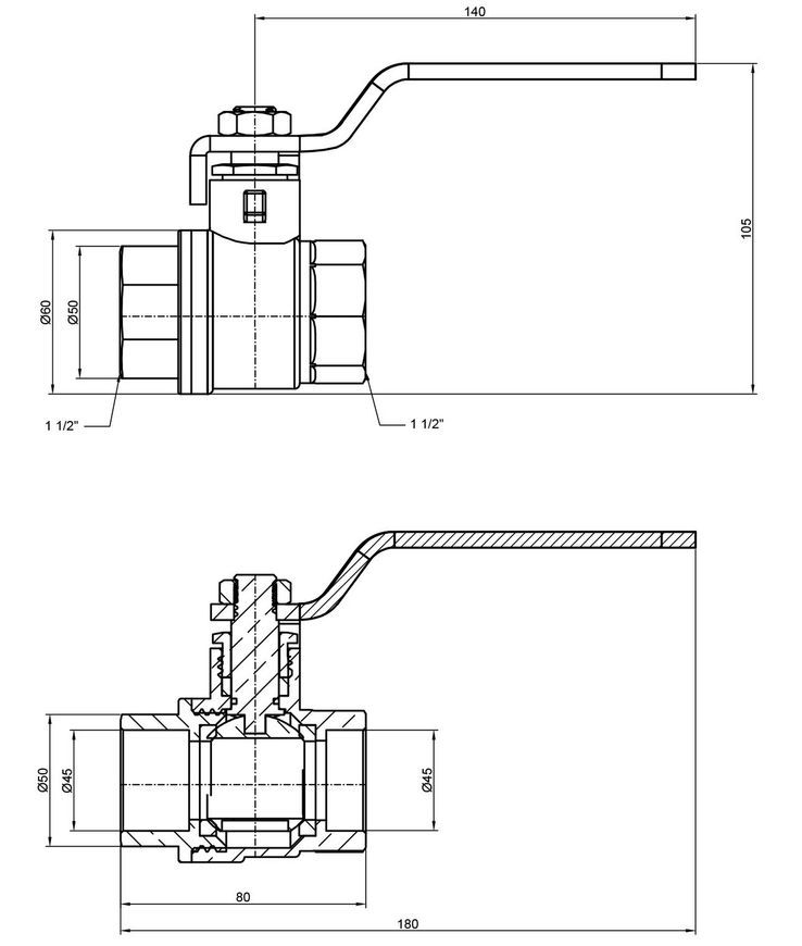 Кран шаровой Thermo Alliance Base 1" 1/2 ВР прямой, латунь, PN40, рычаг SD600W40 - SD600W40