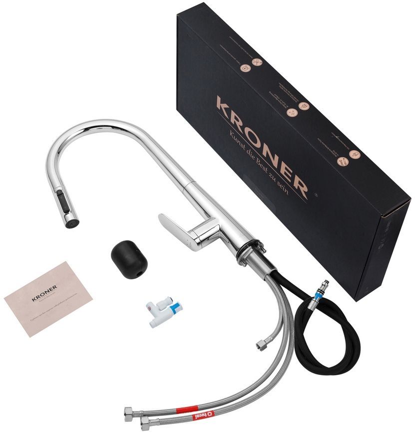 Змішувач для кухні Kroner Element 211569-0101 з підключенням для питної води та висувним виливом, хром CV035983 - Element 211569-0101