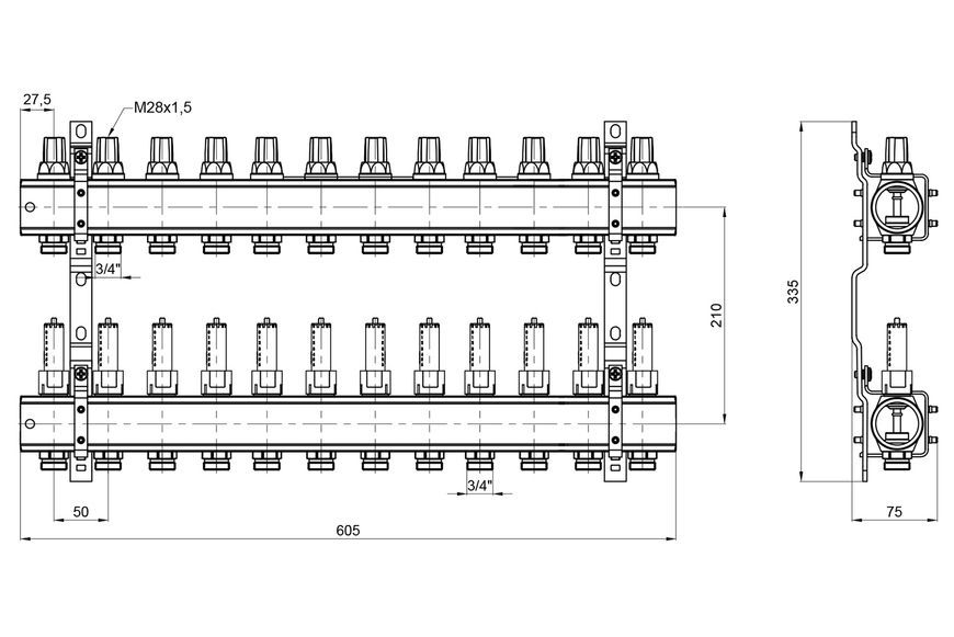 Коллекторная группа ICMA 1" 12 выходов, с расходомерами №K013 87K013PU06 - 87K013PU06