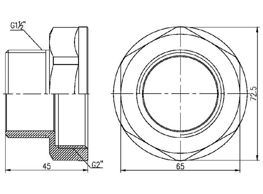 Переход латунный Thermo Alliance Forte 2"ВРх1 1/2"НР никелированный SF3605040