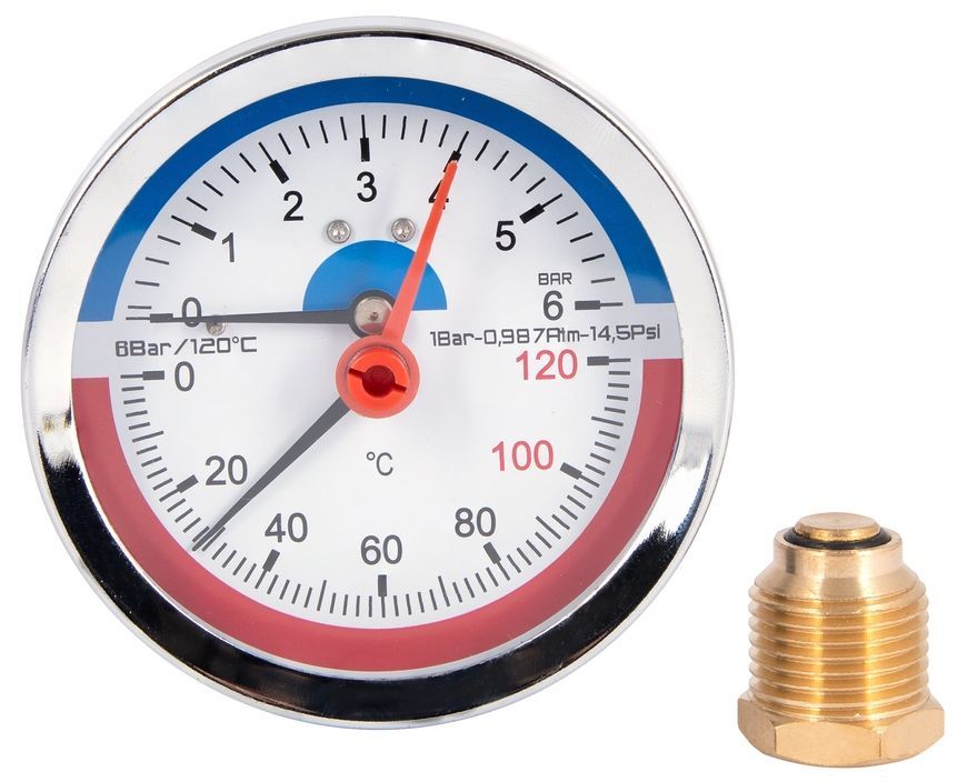 Термоманометр Thermo Alliance Standart 80 мм латунное заднее подключение 1/2"НР 6 бар 120&ordm;С SD1736B