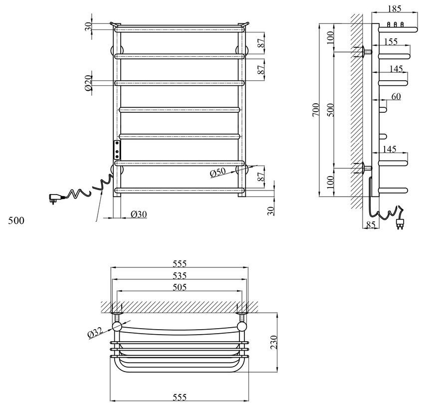 Сушарка для рушників електрична Kroner KRP Stern ST-EL70x50-7 нержавіюча сталь CV036328 - ST-EL70x50-7
