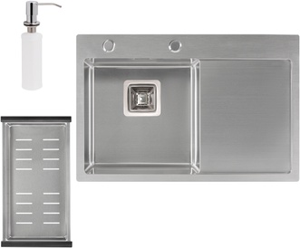 Кухонна мийка інтегрована QTAP DK6845L Satin 3,0/1,2 мм + сушарка + диспенсер