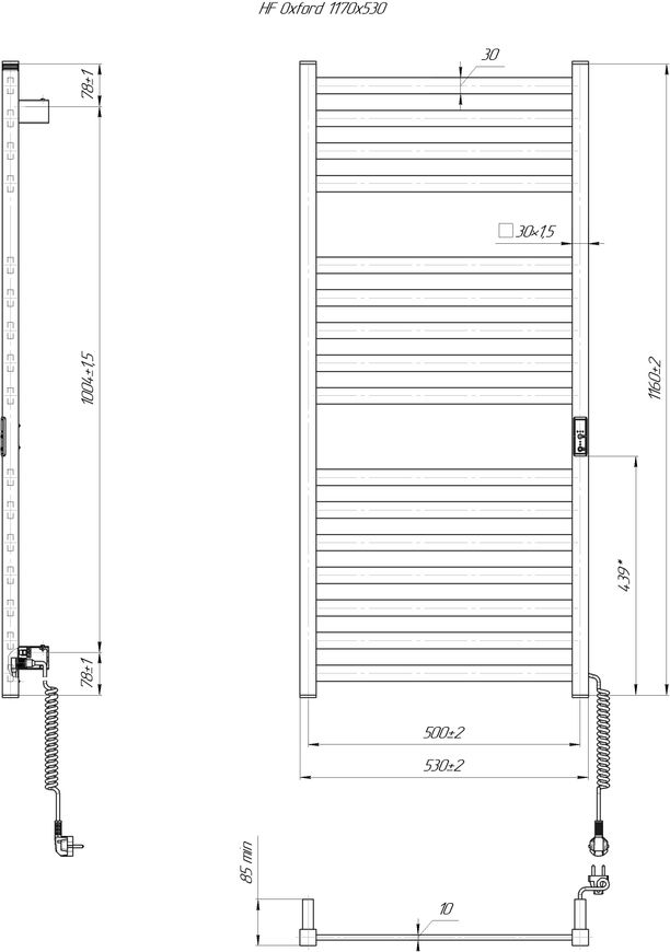 Рушникосушарка електрична Hygge Family HF Oxford 1170х530 чорна 6.1.0203.06.BM - 6.1.0203.06.BM