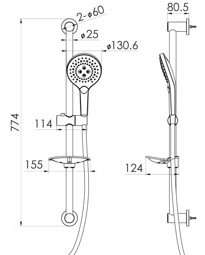 Гарнітур душовий Imprese 775 мм, 3 режими, шланг 170 см PVC f03800101DR хром - f03800101DR