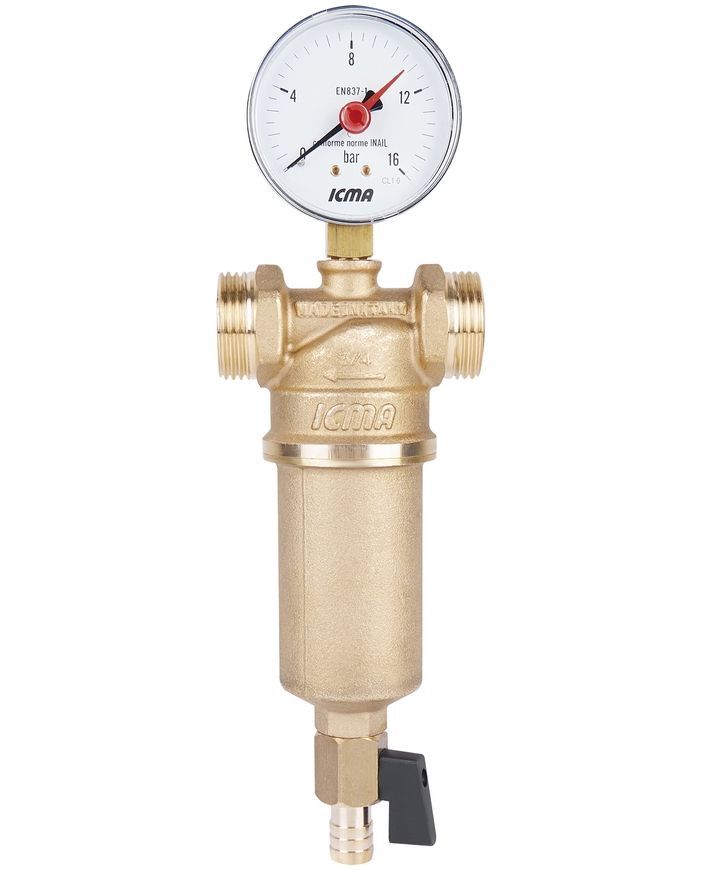 Фильтр самопромывной ICMA 1/2"(внутренняя) 3/4"(наружная) №750 с манометром - 83750AD05