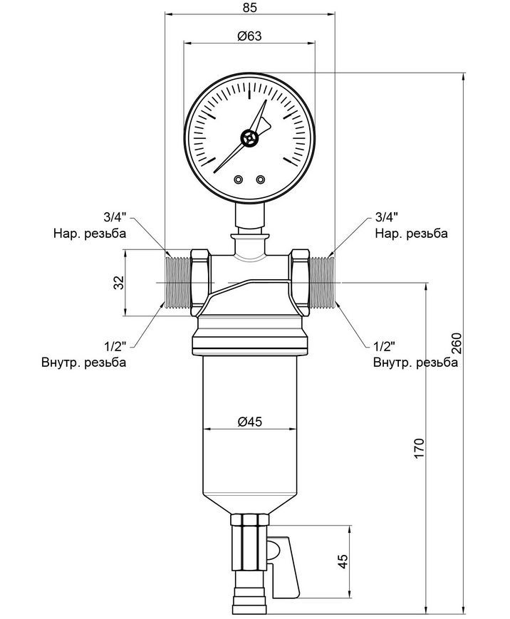 Фильтр самопромывной ICMA 1/2"(внутренняя) 3/4"(наружная) №750 с манометром - 83750AD05