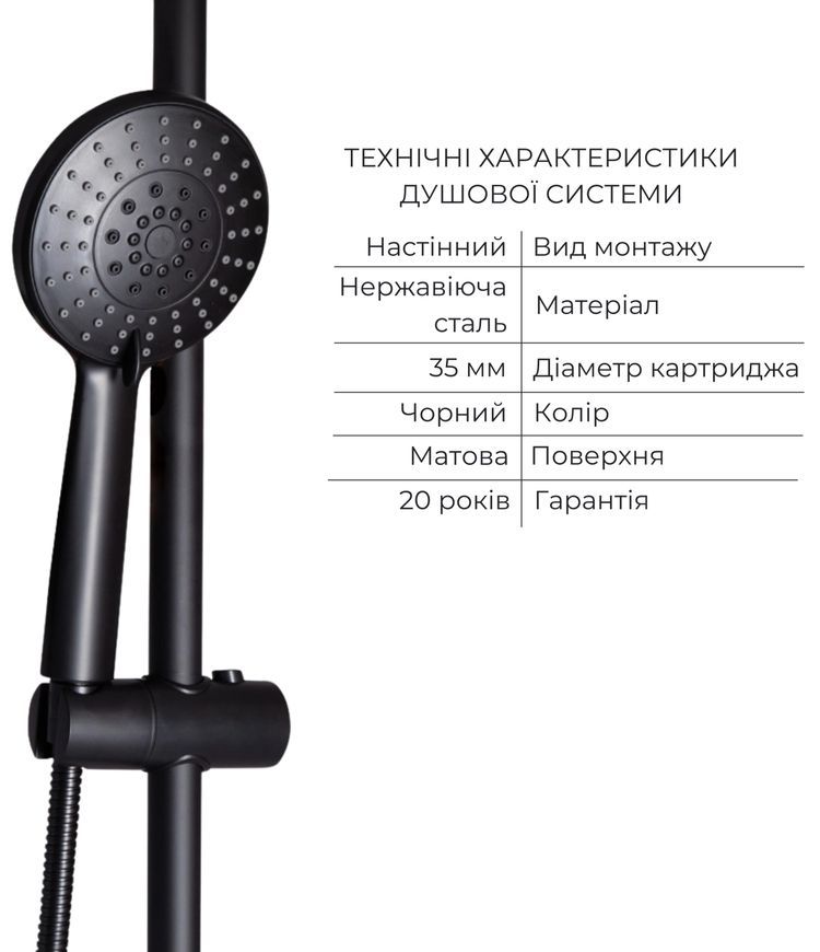 Душевая система LIDZ Aria 1031 с изливом Black LDARI1031BLA43370 черная матовая - LDARI1031BLA43370