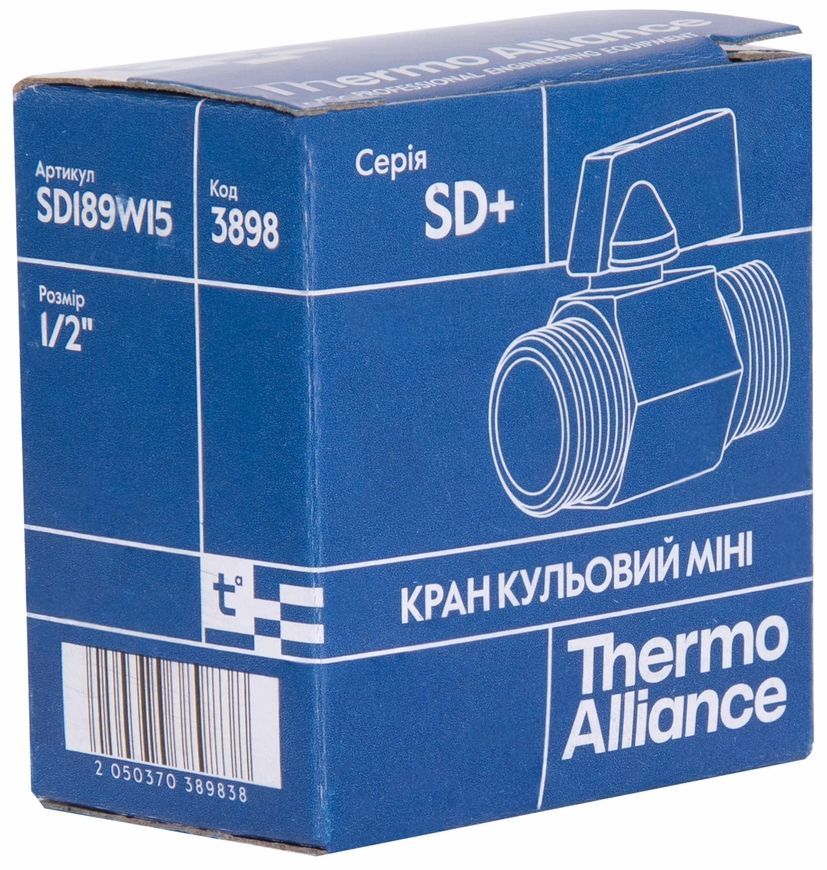 Кран шаровой прямой мини Thermo Alliance Standart 1/2" НР латунь SD189W15 - SD189W15
