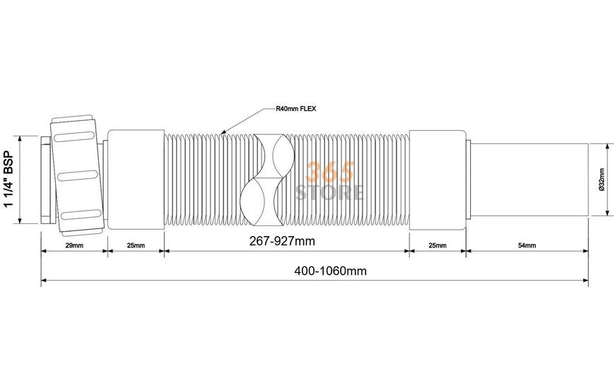 Труба растяжная (гофра) McALPINE 1 1/4&Prime;x32 мм до 1000 мм FLX-CCB1