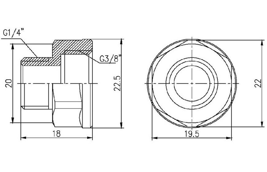 Переходник латунный Thermo Alliance Forte 3/8"ВРх1/4"НР никелированный SF36096