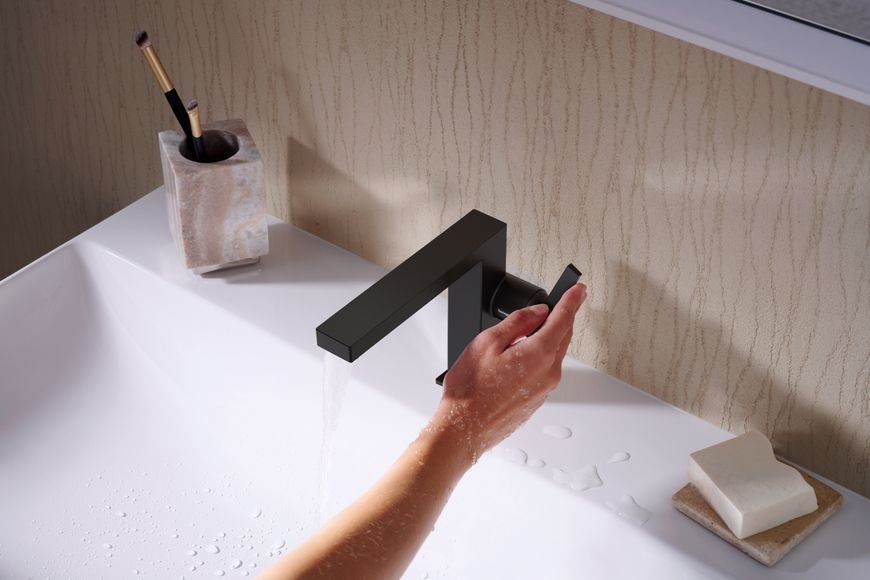Смеситель для раковины HANSGROHE Tecturis E 110 Fine CoolStart EcoSmart+ Matt Black 73023670 черный с донным клапаном - 73023670