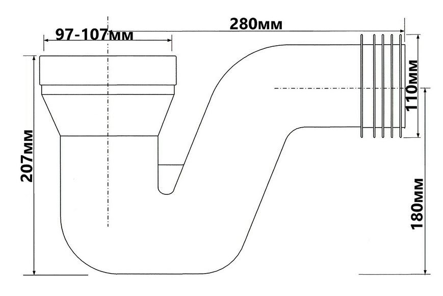 Каналізаційне підключення (коліно) McALPINE 280 мм 90&deg; 97-107/110 мм HC43