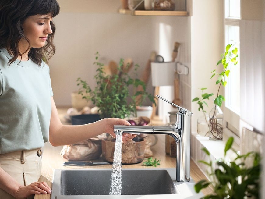 Змішувач кухонний HANSGROHE Zesis M33 160 з витяжним виливом 2jet sBox lite 74804000 хром - 74804000
