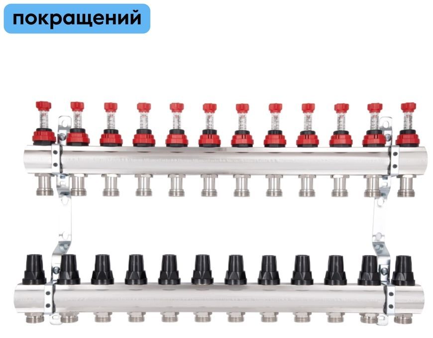 Колектор латунний з витратомірами та термостат. кранами Thermo Alliance Forte 1" на 12 виходів SF001W12 - SF001W12