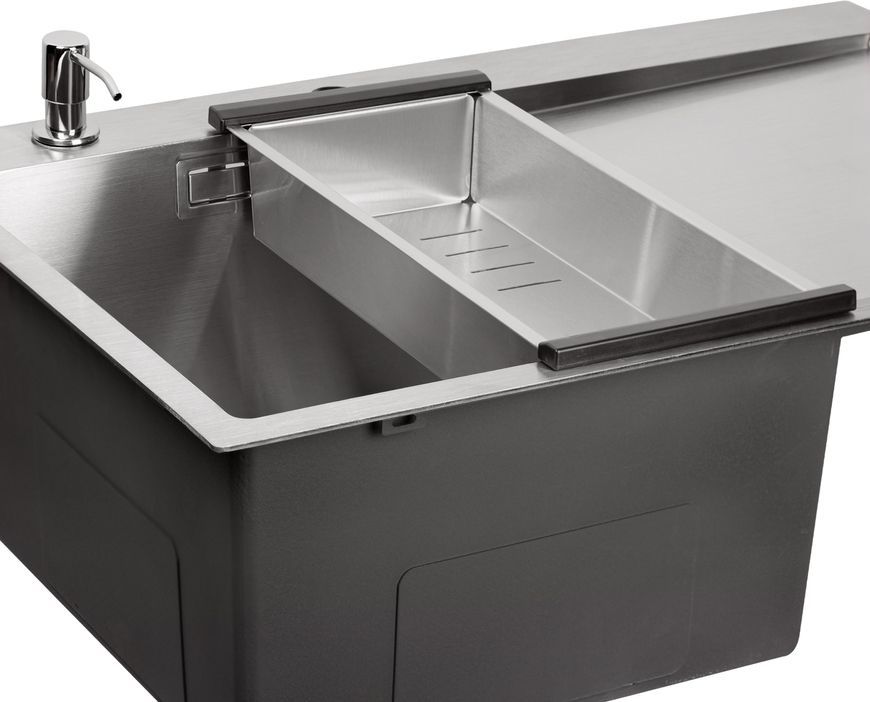 Кухонна мийка інтегрована QTAP DK6845L Satin 3,0/1,2 мм + сушарка + диспенсер - QTDK6845LSET3012