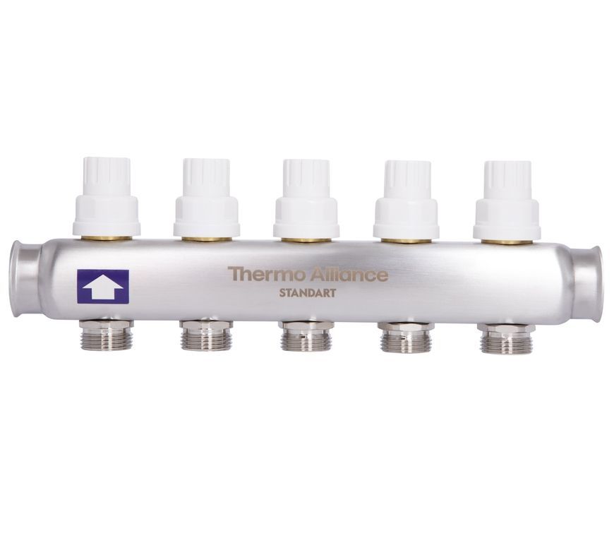 Колектор з термостатичними клапанами і витратомірами Thermo Alliance Standart 1" 5 виходів SD0045 нерж. - SD0045