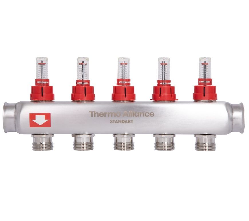 Колектор з термостатичними клапанами і витратомірами Thermo Alliance Standart 1" 5 виходів SD0045 нерж. - SD0045