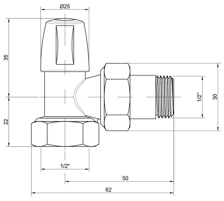 Кран (вентиль) радіаторний Icma 1/2" кутовий без ручки №805 82805AD06