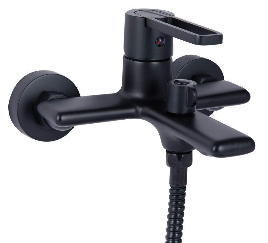 Змішувач для ванни Qtap Taurus з душовим гарнітуром Black Matt QTTAU259BLM45662 - QTTAU259BLM45662
