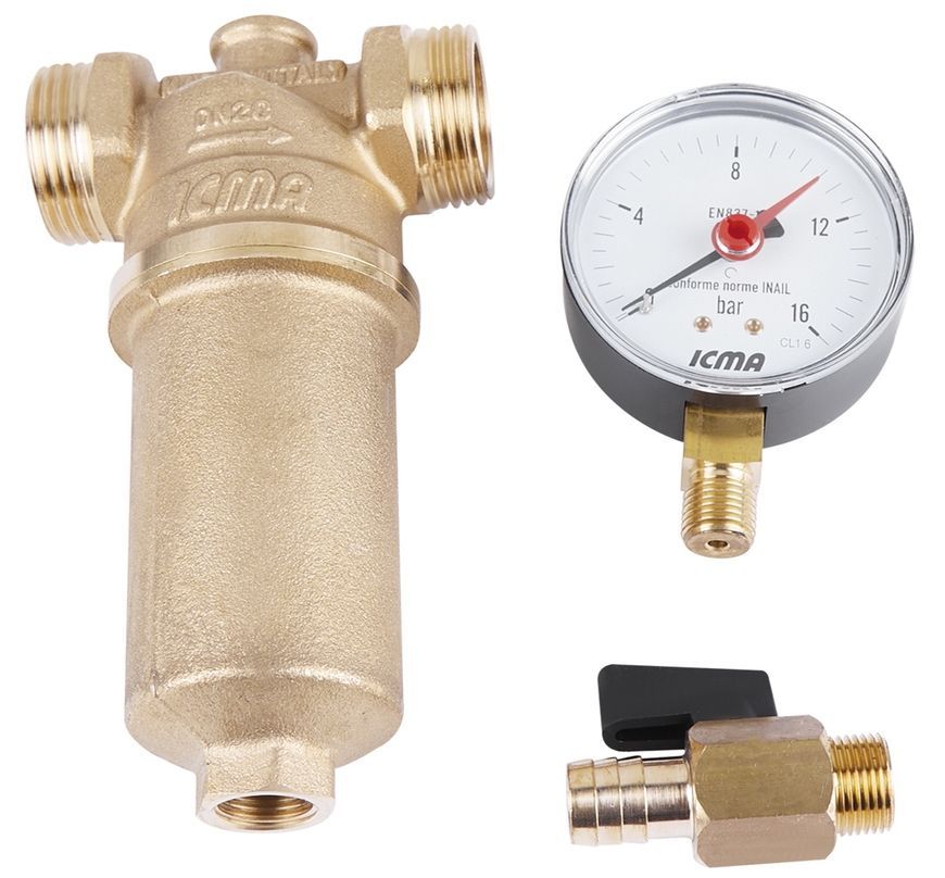 Фильтр самопромывной ICMA 1/2"(внутренняя) 3/4"(наружная) №750 с манометром - 83750AD05