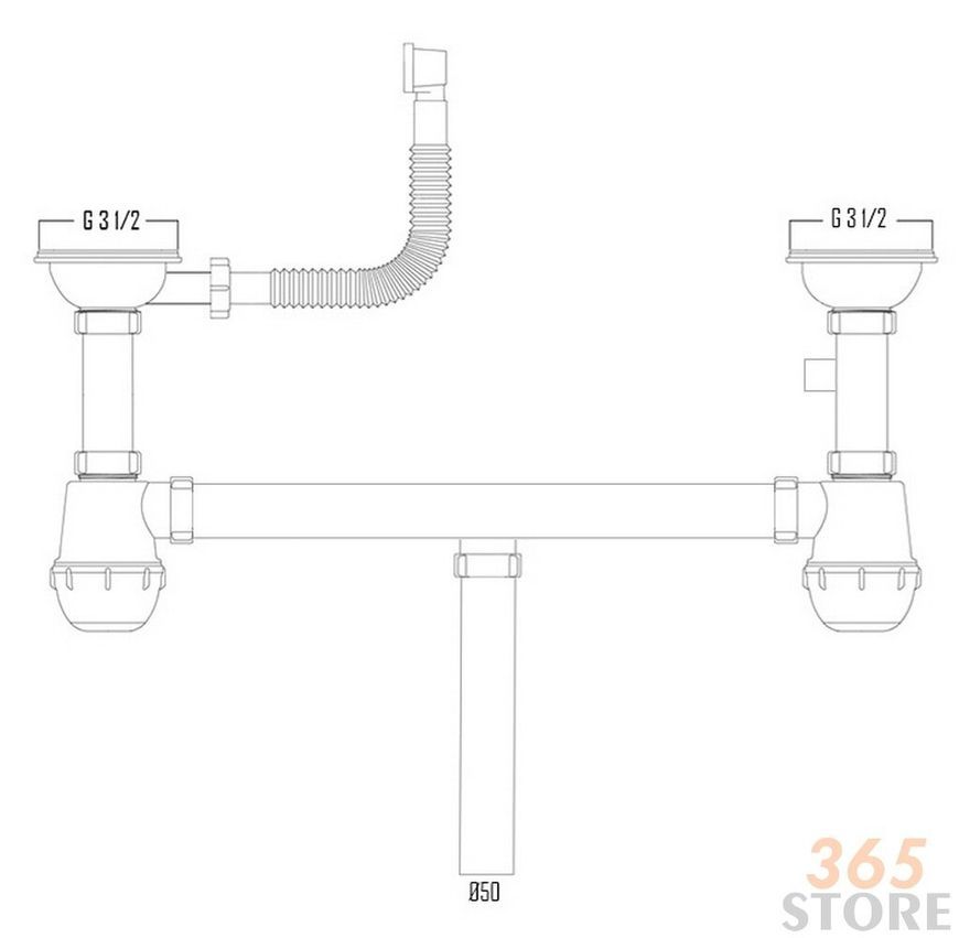 Сифон подвійний IMPERIAL 02 для кухонної мийки, випуск 3 1/2", вихід 50 мм - IMP02