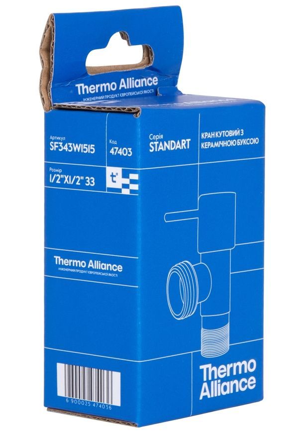 Кран угловой приборный Thermo Alliance Standart 1/2"НН керамическая букса хром SF343W1515
