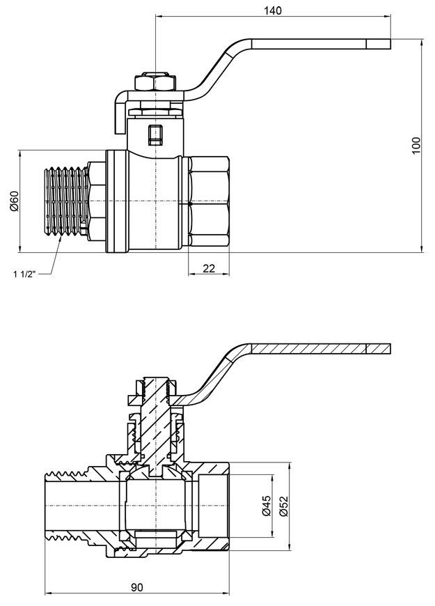 Кран кульовий Thermo Alliance Base 1 1/2" ВЗ для води (важіль) PN30 латунь SD605W40 - SD605W40