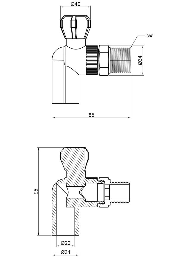 Кран кульовий радіаторний PPR ALFA PLAST 25х3/4" кутовий APARBB2534X - APARBB2534X