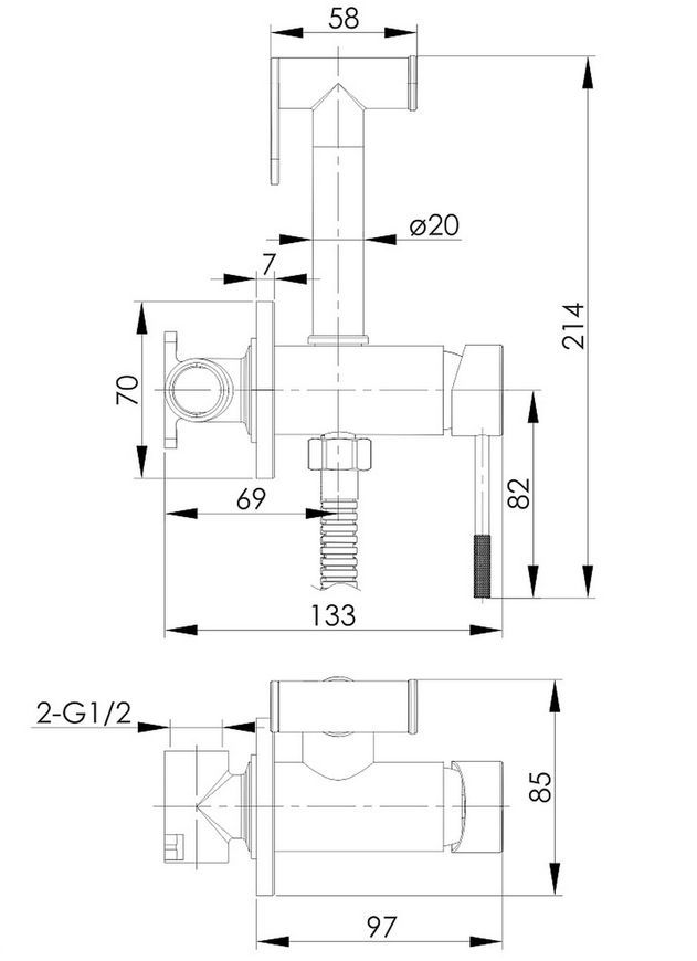 Гарнитур гигиенический скрытого монтажа Imprese Brenta ZMK092308039 графитовый хром - ZMK092308039