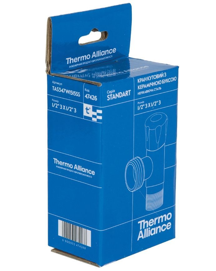 Кран кутовий приладовий Thermo Alliance Standart 1/2"ЗЗ керамічна букса нікель TAS347W1515SS