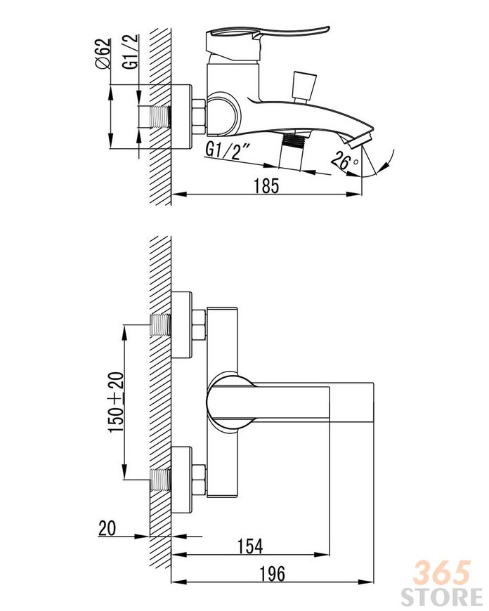 Змішувач для ванни IMPRESE NOVA VLNA 10135 хром, 40 мм - 10135