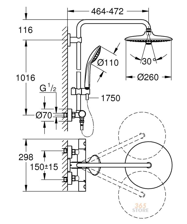Душова система GROHE Euphoria System 260 27296002 з термостатичним змішувачем - 27296002-
