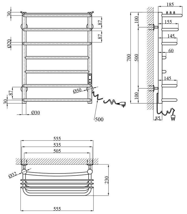 Полотенцесушитель электрический Kroner KRP Stern ST-ER70x50-7 нержавеющая сталь CV036329 - ST-ER70x50-7