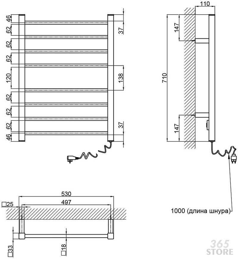 Полотенцесушитель электрический Q-TAP Evia 11113S WHI белый - QTEVIWHI11113S