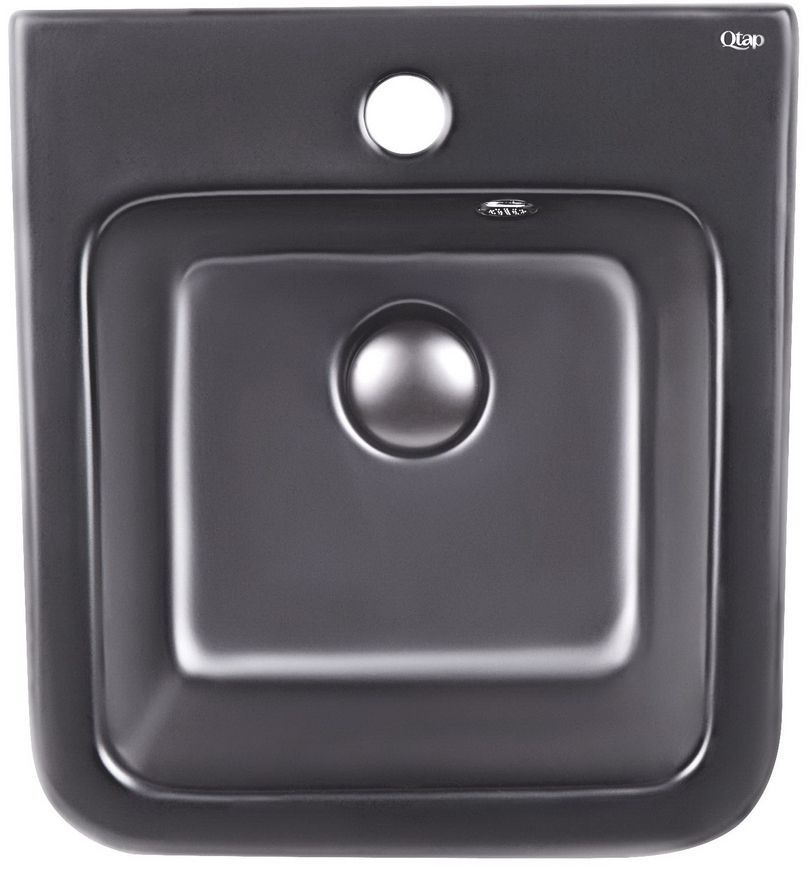 Раковина подвесная моноблок QTAP Tern 370х410х400 Matt black с донным клапаном QT1711G808MB - QT1711G808MB