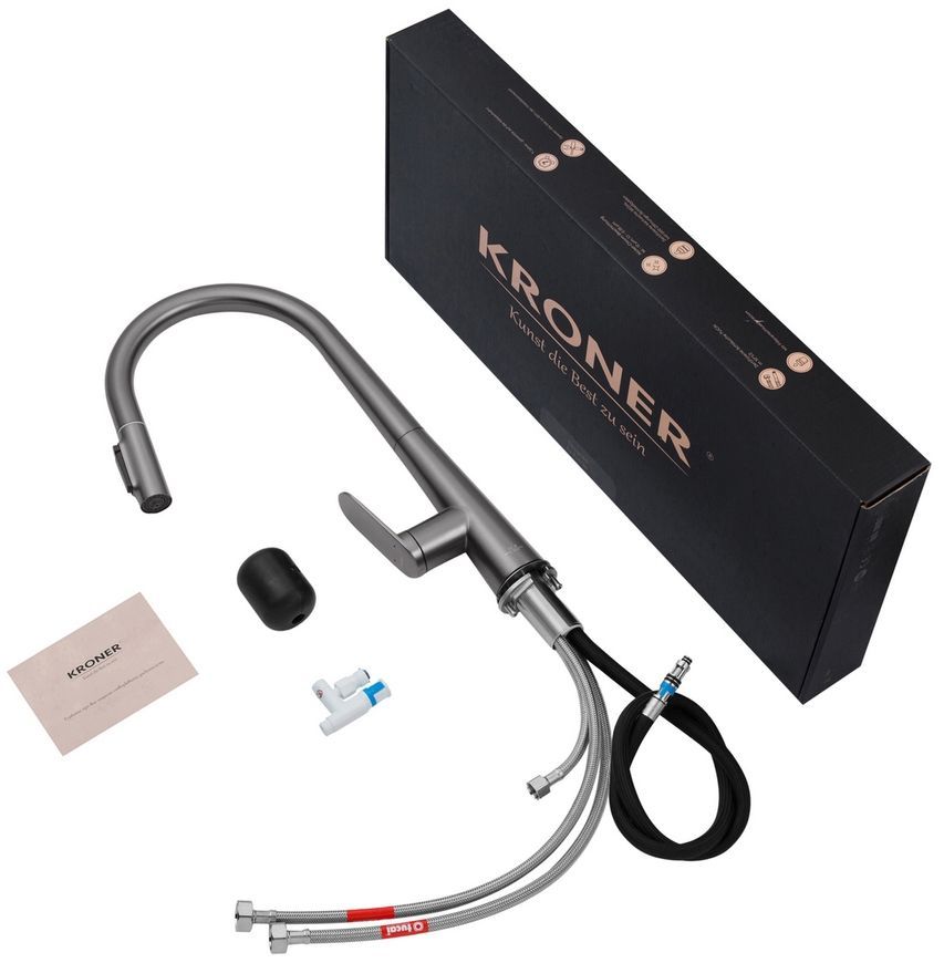 Смеситель для кухни Kroner Element 211569-5301 с подключением для питьевой воды и выдвижным изливом, графит CV035984 - Element 211569-5301