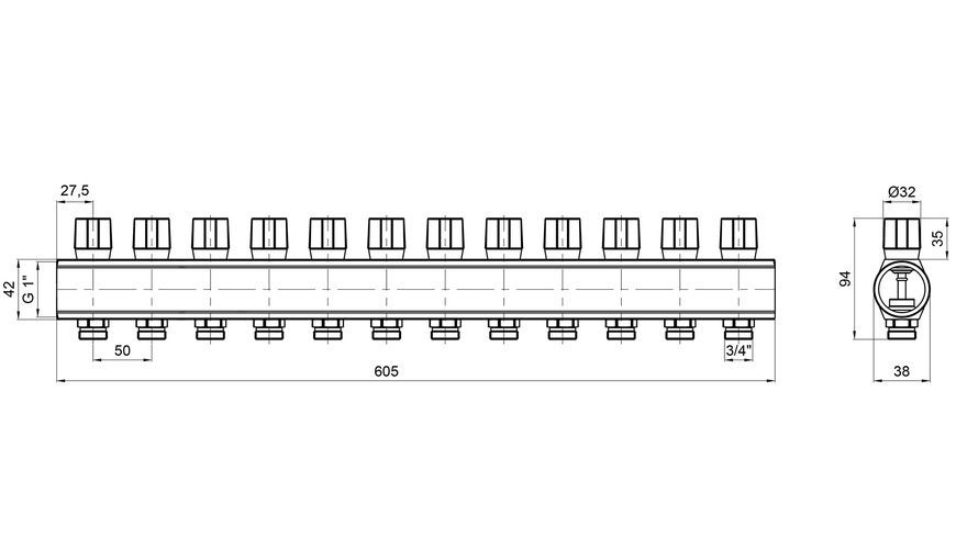 Коллектор&nbsp;ICMA с&nbsp;регулировочными&nbsp;вентилями&nbsp;1" 12 выходов №1105 (Red) 871105PU0511