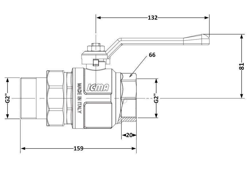 Кран шаровой с "американкой" ICMA 2" PN40 прямой №347 латунь 87347AJ11 - 87347AJ11