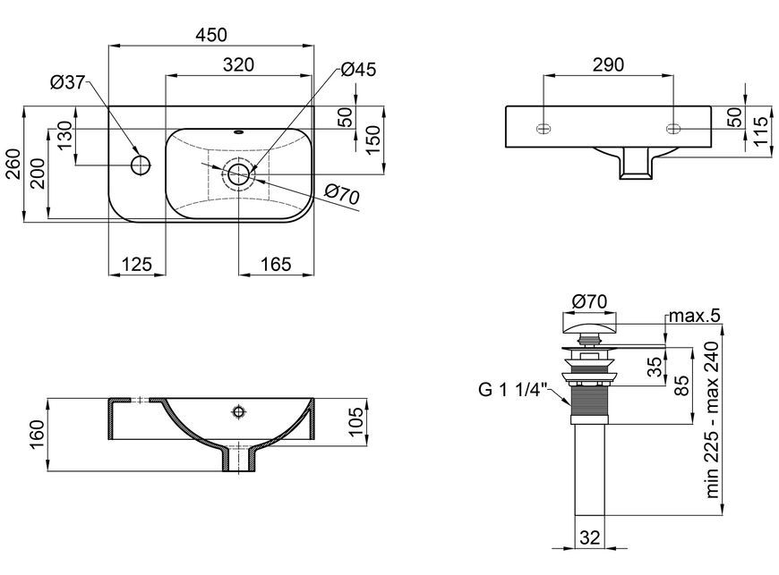 Раковина QTAP Tern 450х260х155 Matt black з донним клапаном QT17115117LMB - QT17115117LMB
