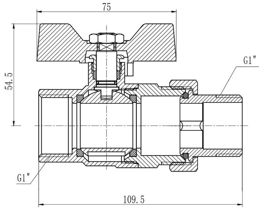 Кран американка шаровой Thermo Alliance Forte 1" ВН прямой, латунь SF220W25 - SF220W25