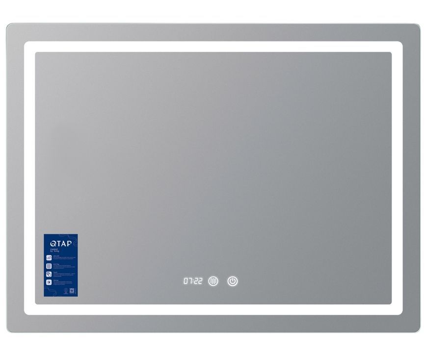 Зеркало настенное прямоугольное Qtap Mideya MI2 800х600 с часами, LED-подсветкой Touch, антизапотеванием, диммером QTMID80060049265