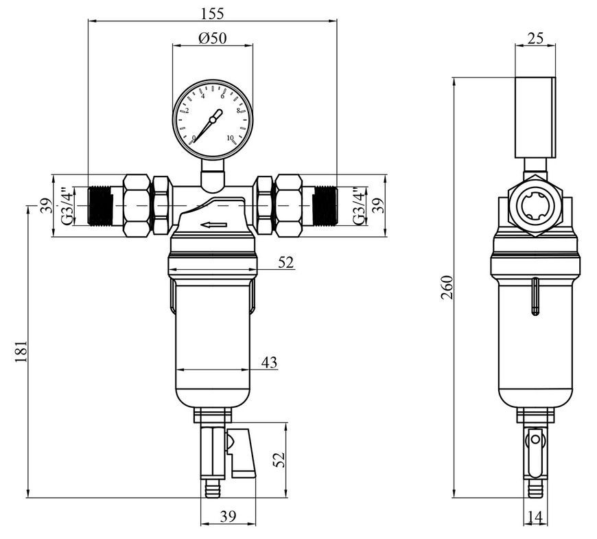 Фильтр самоочищающийся Karro 3/4" НН прозрачная колба, латунь KR88044/2 CV009592 - KR88044/2