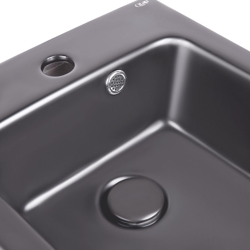 Раковина подвесная моноблок QTAP Tern 370х410х400 Matt black с донным клапаном QT1711G808MB - QT1711G808MB